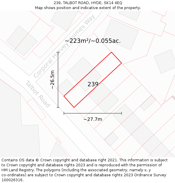 239, TALBOT ROAD, HYDE, SK14 4EQ: Plot and title map