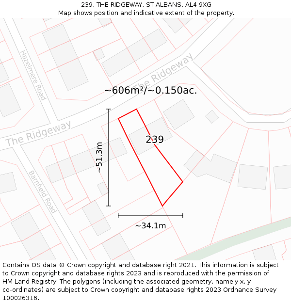 239, THE RIDGEWAY, ST ALBANS, AL4 9XG: Plot and title map