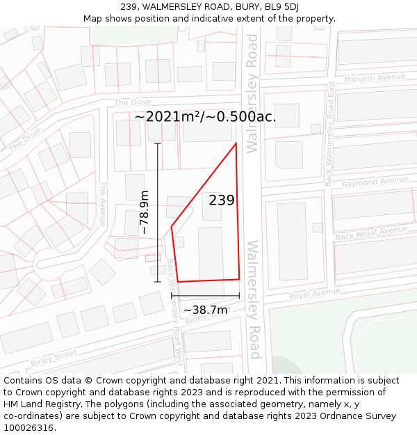 239, WALMERSLEY ROAD, BURY, BL9 5DJ: Plot and title map