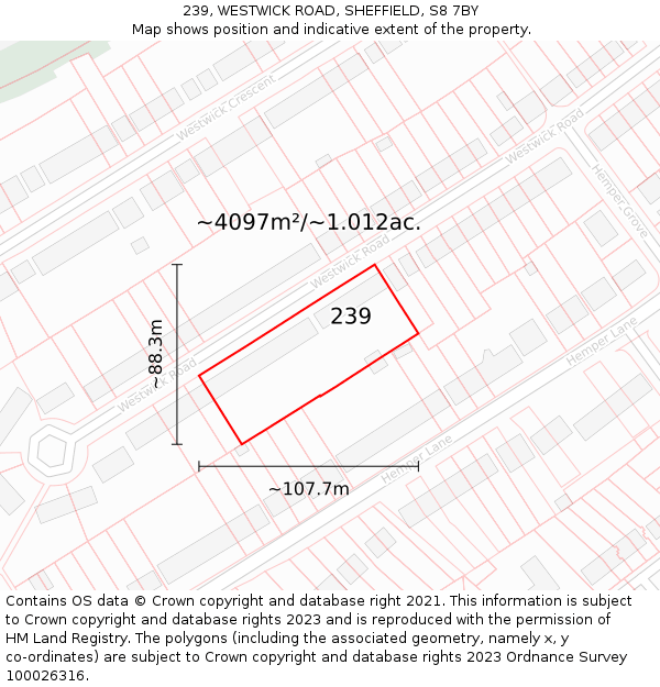 239, WESTWICK ROAD, SHEFFIELD, S8 7BY: Plot and title map