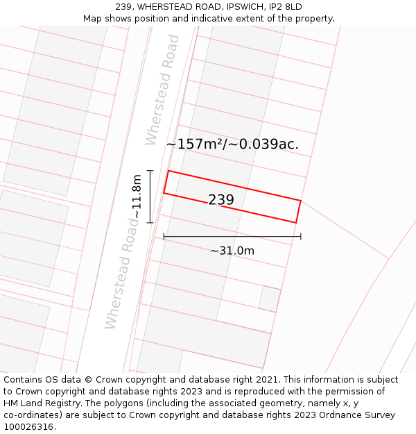 239, WHERSTEAD ROAD, IPSWICH, IP2 8LD: Plot and title map