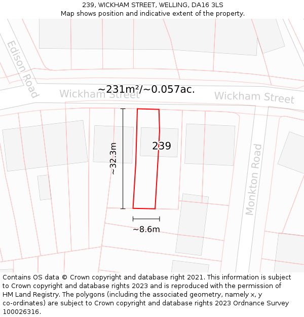 239, WICKHAM STREET, WELLING, DA16 3LS: Plot and title map