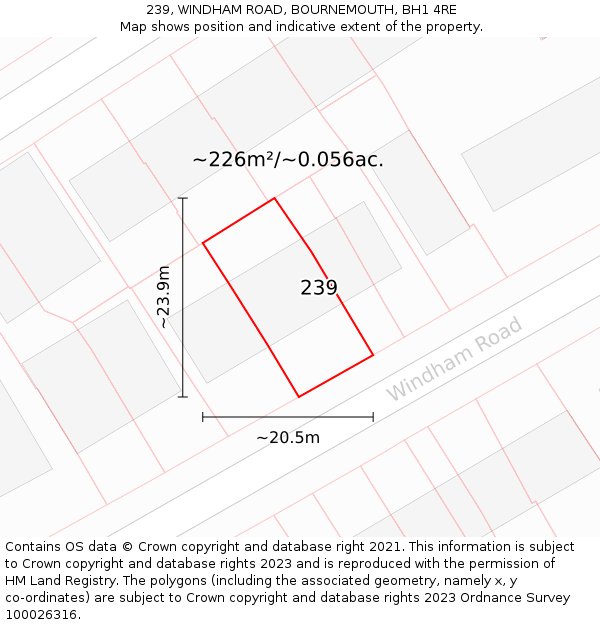 239, WINDHAM ROAD, BOURNEMOUTH, BH1 4RE: Plot and title map