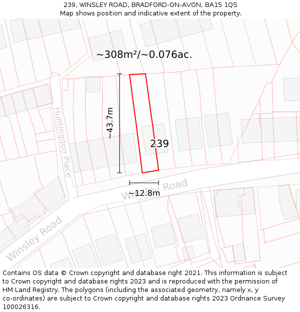 239, WINSLEY ROAD, BRADFORD-ON-AVON, BA15 1QS: Plot and title map