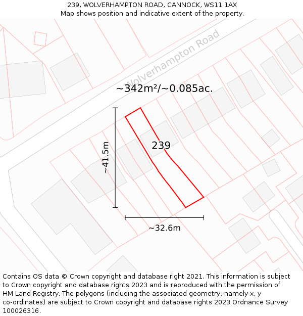 239, WOLVERHAMPTON ROAD, CANNOCK, WS11 1AX: Plot and title map