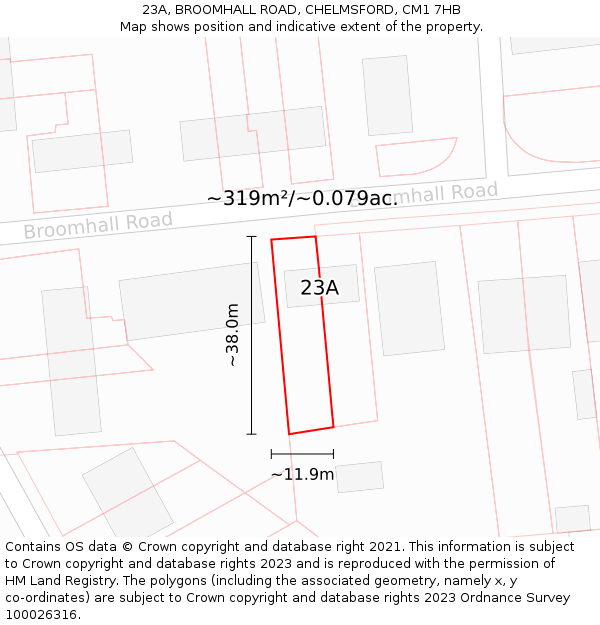 23A, BROOMHALL ROAD, CHELMSFORD, CM1 7HB: Plot and title map