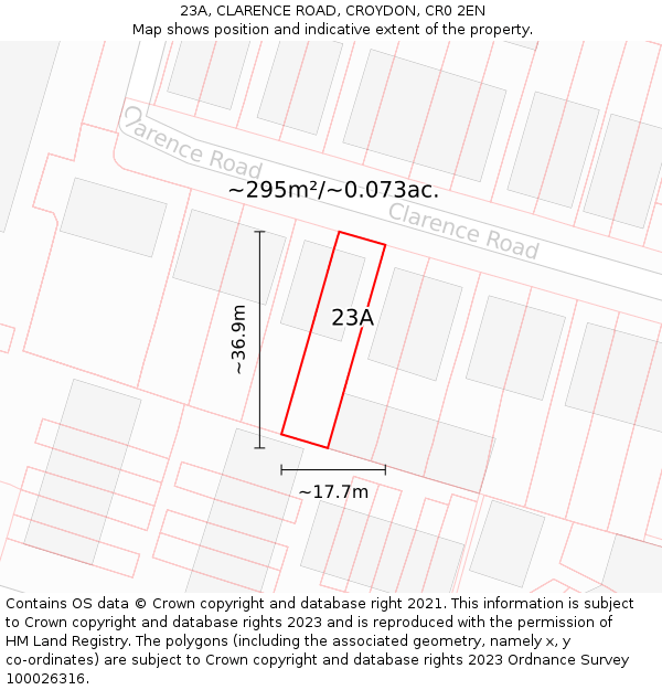 23A, CLARENCE ROAD, CROYDON, CR0 2EN: Plot and title map