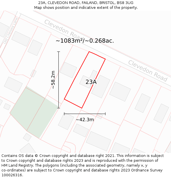 23A, CLEVEDON ROAD, FAILAND, BRISTOL, BS8 3UG: Plot and title map