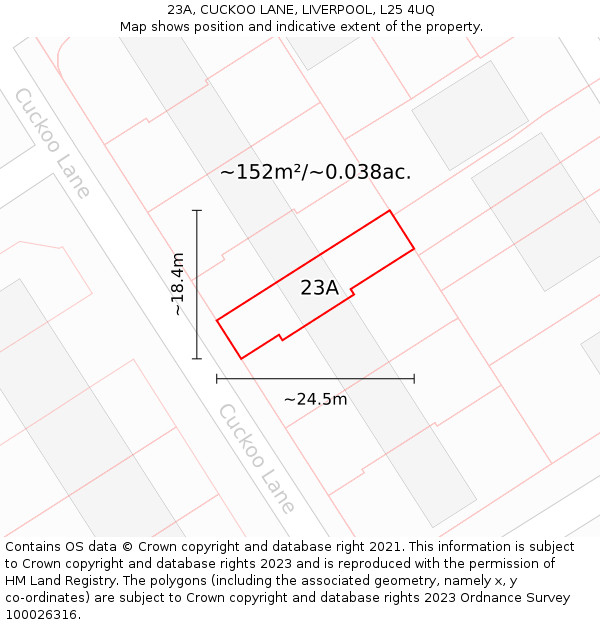 23A, CUCKOO LANE, LIVERPOOL, L25 4UQ: Plot and title map