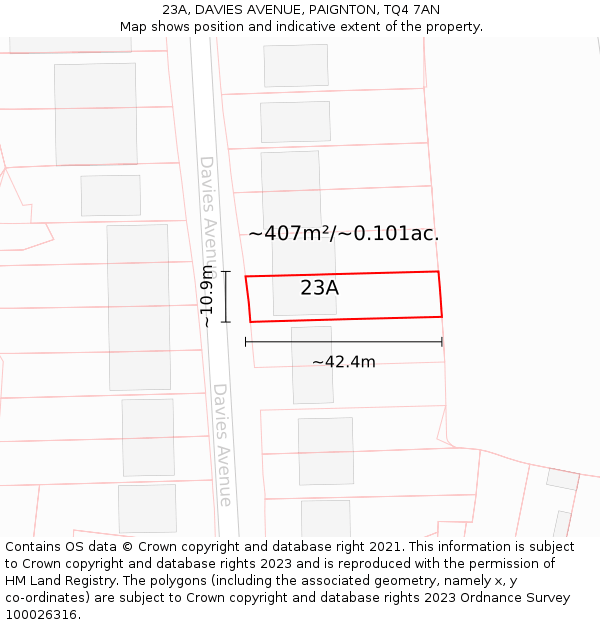 23A, DAVIES AVENUE, PAIGNTON, TQ4 7AN: Plot and title map