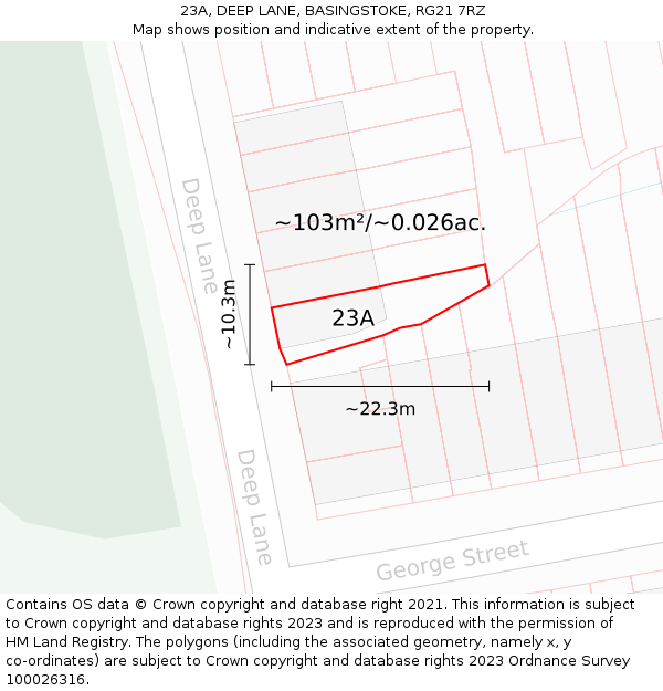 23A, DEEP LANE, BASINGSTOKE, RG21 7RZ: Plot and title map