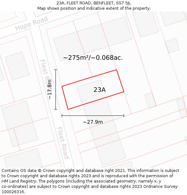 23A, FLEET ROAD, BENFLEET, SS7 5JL: Plot and title map
