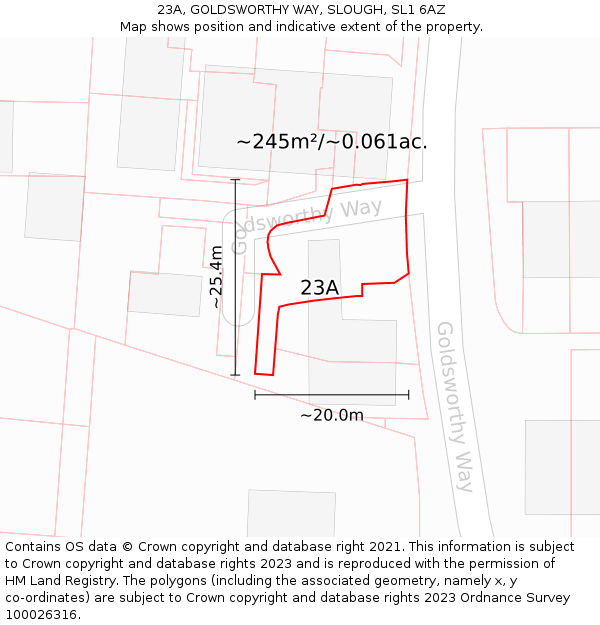 23A, GOLDSWORTHY WAY, SLOUGH, SL1 6AZ: Plot and title map