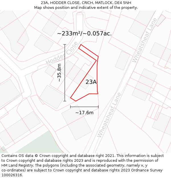 23A, HODDER CLOSE, CRICH, MATLOCK, DE4 5NH: Plot and title map