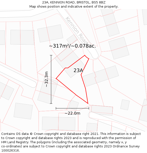23A, KENNION ROAD, BRISTOL, BS5 8BZ: Plot and title map
