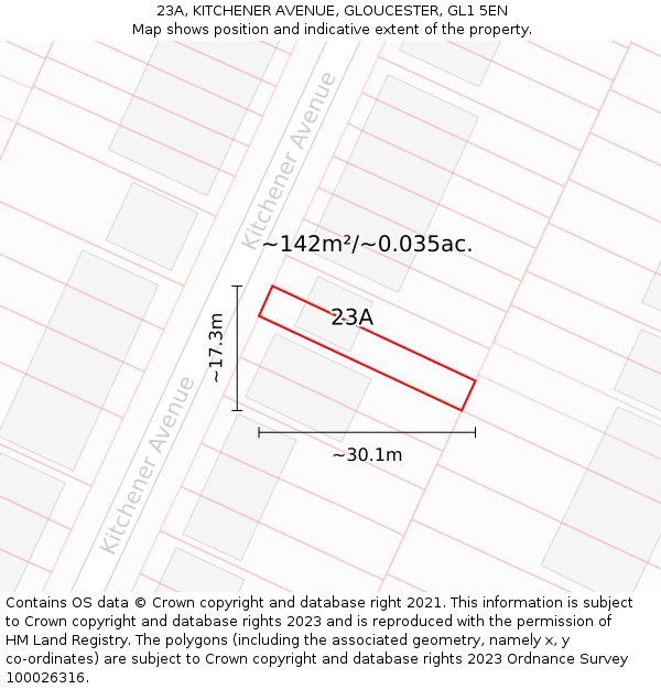 23A, KITCHENER AVENUE, GLOUCESTER, GL1 5EN: Plot and title map