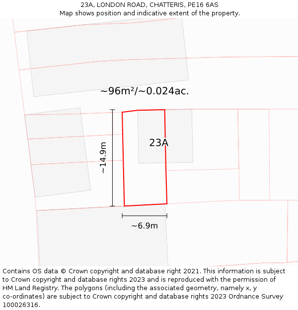 23A, LONDON ROAD, CHATTERIS, PE16 6AS: Plot and title map