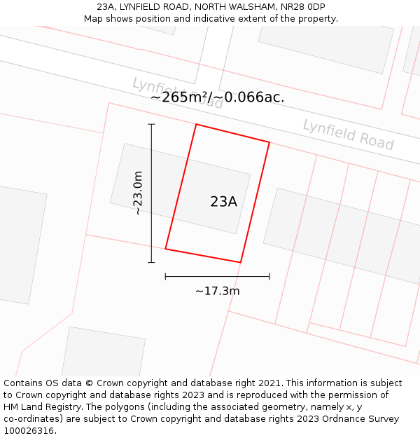 23A, LYNFIELD ROAD, NORTH WALSHAM, NR28 0DP: Plot and title map