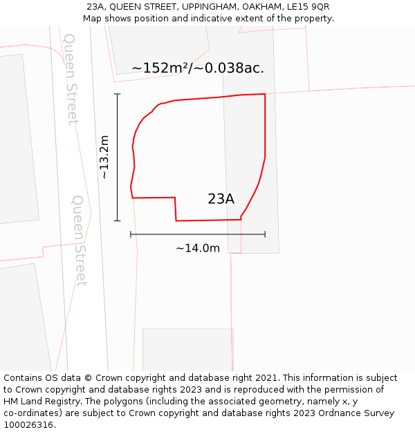 23A, QUEEN STREET, UPPINGHAM, OAKHAM, LE15 9QR: Plot and title map