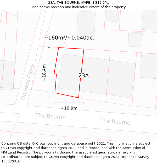23A, THE BOURNE, WARE, SG12 0PU: Plot and title map