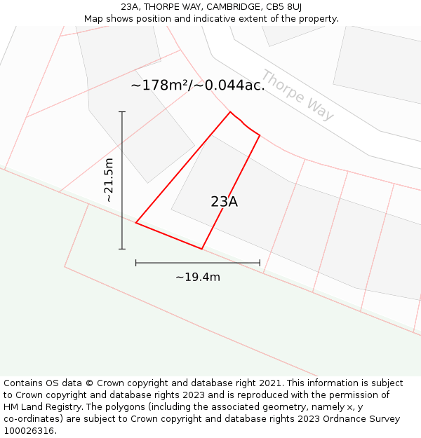 23A, THORPE WAY, CAMBRIDGE, CB5 8UJ: Plot and title map