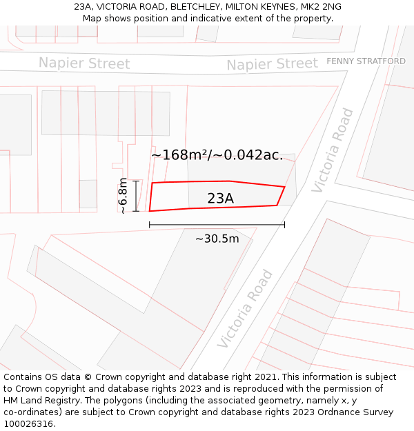23A, VICTORIA ROAD, BLETCHLEY, MILTON KEYNES, MK2 2NG: Plot and title map