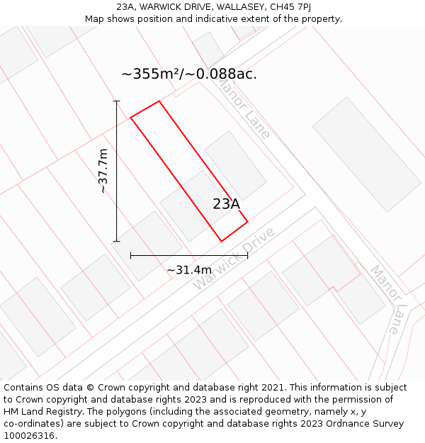 23A, WARWICK DRIVE, WALLASEY, CH45 7PJ: Plot and title map
