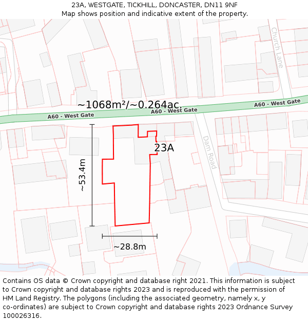 23A, WESTGATE, TICKHILL, DONCASTER, DN11 9NF: Plot and title map