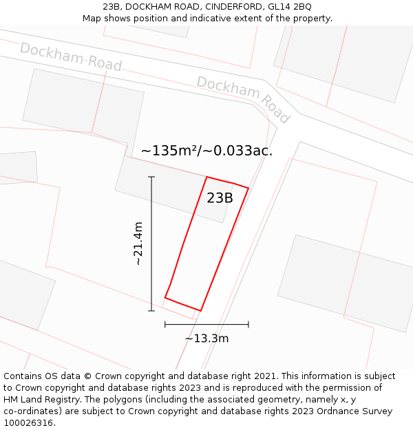 23B, DOCKHAM ROAD, CINDERFORD, GL14 2BQ: Plot and title map