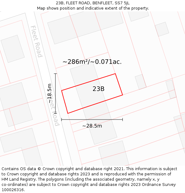 23B, FLEET ROAD, BENFLEET, SS7 5JL: Plot and title map