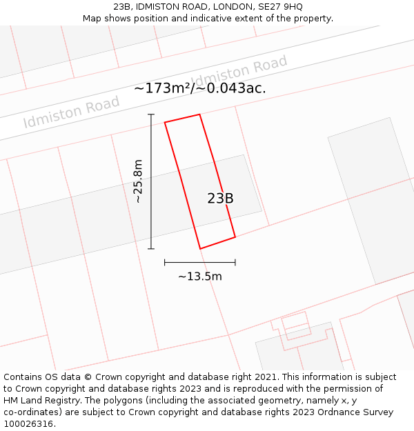 23B, IDMISTON ROAD, LONDON, SE27 9HQ: Plot and title map