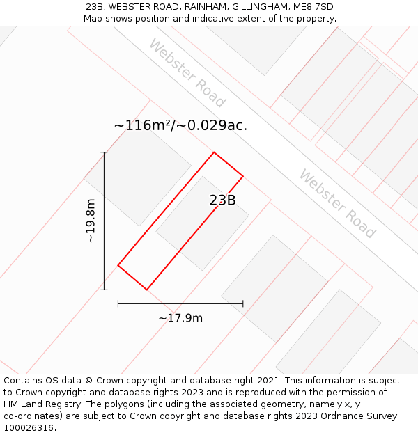 23B, WEBSTER ROAD, RAINHAM, GILLINGHAM, ME8 7SD: Plot and title map