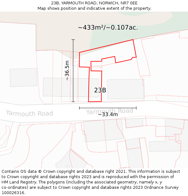 23B, YARMOUTH ROAD, NORWICH, NR7 0EE: Plot and title map