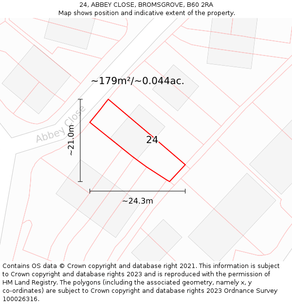 24, ABBEY CLOSE, BROMSGROVE, B60 2RA: Plot and title map