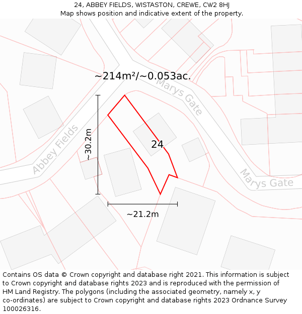 24, ABBEY FIELDS, WISTASTON, CREWE, CW2 8HJ: Plot and title map