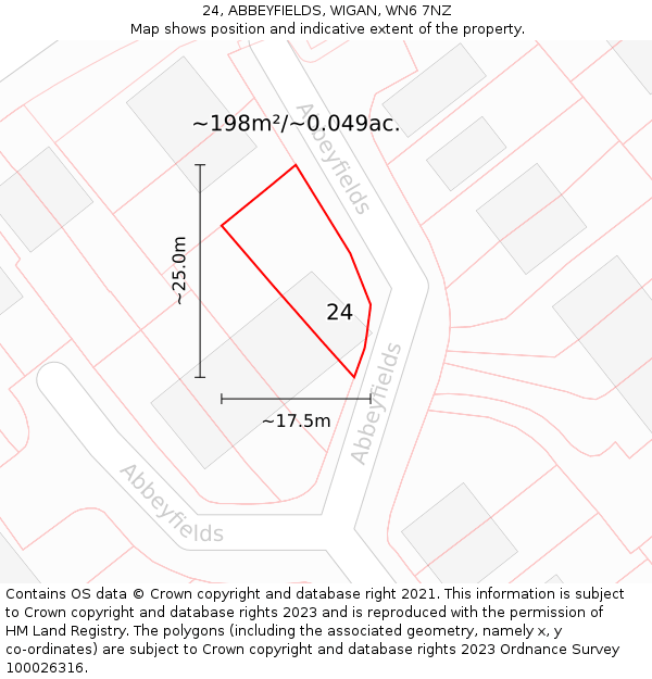 24, ABBEYFIELDS, WIGAN, WN6 7NZ: Plot and title map