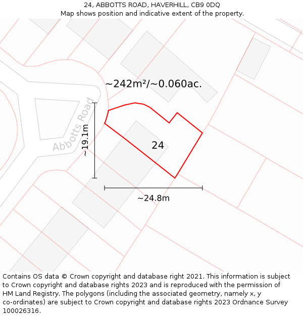 24, ABBOTTS ROAD, HAVERHILL, CB9 0DQ: Plot and title map