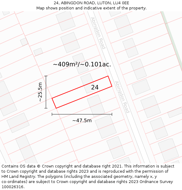 24, ABINGDON ROAD, LUTON, LU4 0EE: Plot and title map