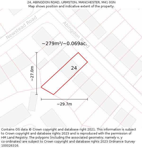 24, ABINGDON ROAD, URMSTON, MANCHESTER, M41 0GN: Plot and title map