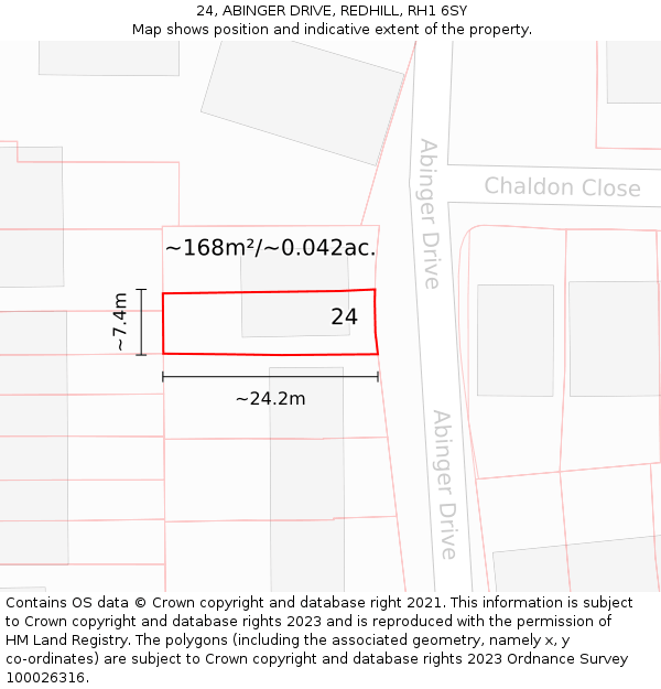 24, ABINGER DRIVE, REDHILL, RH1 6SY: Plot and title map