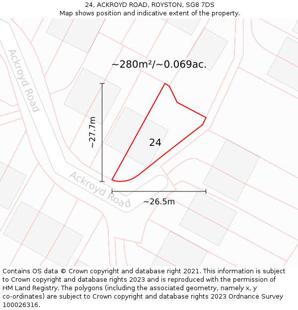 24, ACKROYD ROAD, ROYSTON, SG8 7DS: Plot and title map
