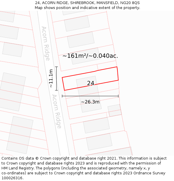 24, ACORN RIDGE, SHIREBROOK, MANSFIELD, NG20 8QS: Plot and title map
