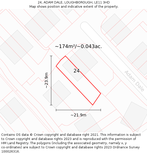 24, ADAM DALE, LOUGHBOROUGH, LE11 3HD: Plot and title map