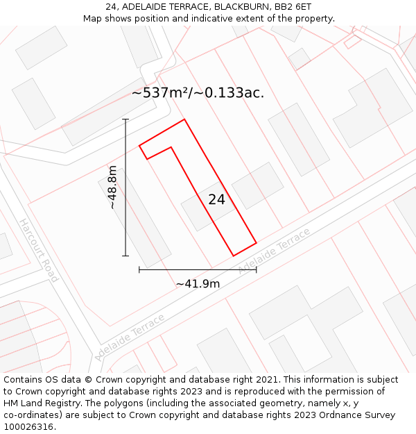 24, ADELAIDE TERRACE, BLACKBURN, BB2 6ET: Plot and title map