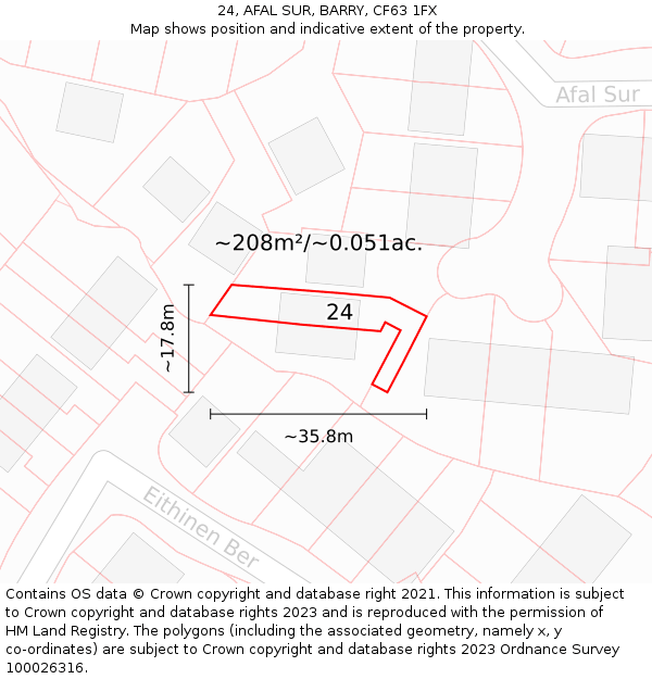 24, AFAL SUR, BARRY, CF63 1FX: Plot and title map