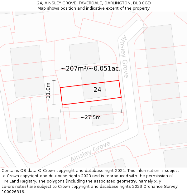 24, AINSLEY GROVE, FAVERDALE, DARLINGTON, DL3 0GD: Plot and title map