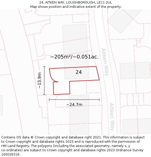 24, AITKEN WAY, LOUGHBOROUGH, LE11 2UL: Plot and title map