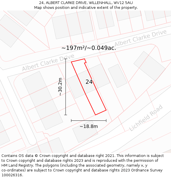 24, ALBERT CLARKE DRIVE, WILLENHALL, WV12 5AU: Plot and title map