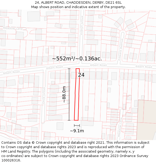 24, ALBERT ROAD, CHADDESDEN, DERBY, DE21 6SL: Plot and title map