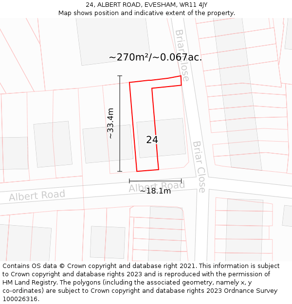 24, ALBERT ROAD, EVESHAM, WR11 4JY: Plot and title map
